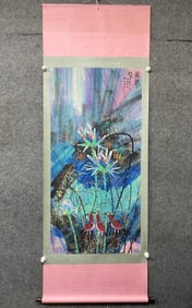A Chinese Vertical Scroll Ink Painting of Flower and Bird on Paper,Huang Yongyu