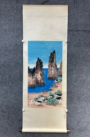 A Chinese Vertical Scroll Ink Painting of Landscape and Figure on Paper,Wu Guanzhong