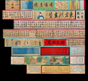 A Chinese Hand Scroll Ink Painting of Landscape and Figure on Silk