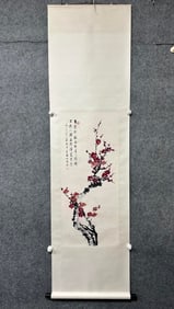 A Chinese Vertical Scroll Ink Painting of Plum Blossom on Paper,Qi Gong