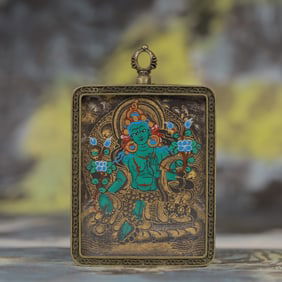 An Exquisite Painted Color Statue of Green Tara Tangka