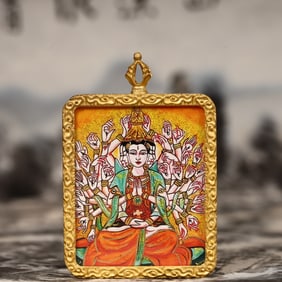 An Exquisite Painted Color Statue of Thousand-hand Guanyin Tangka