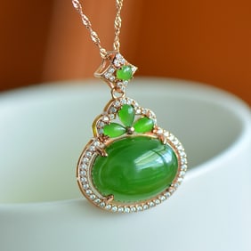 An Exquisite Sterling Silver-Gold Plated Inlaid Jasper Pendant