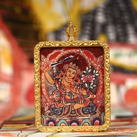 An Exquisite Painted Color Statue of Manjusri Tangka