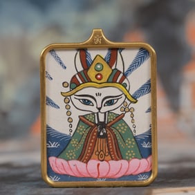 An Exquisite Painted Color Statue of Fox Spirit Tangka