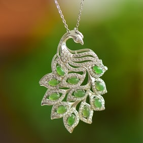 An Exquisite Sterling Silver Inlaid Jasper Pendant,Inlaid Diamond