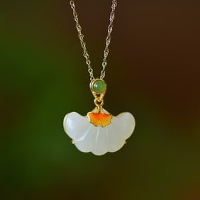 An Exquisite Sterling Silver-Gold Plated Inlaid White Jade Enamel Pendant