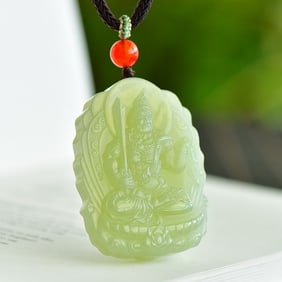 An Exquisite Greenish Jade Buddha Statue Pendant