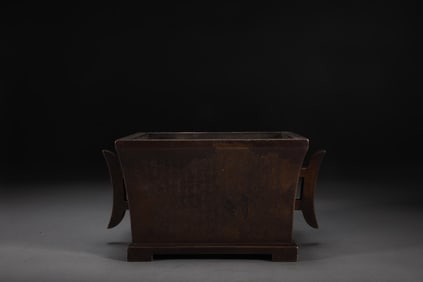 A Rare Bronze Double-Ear Square Bucket Censer