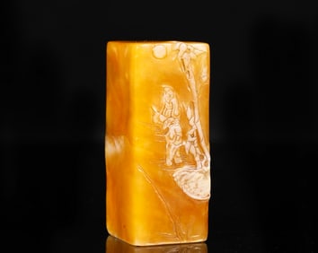 A Rare Tianhuang Stone Carved Landscape and Figure Seal