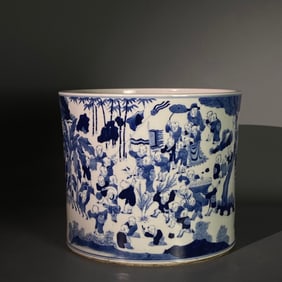 A Rare Blue and White Figure Pattern Brush Pot