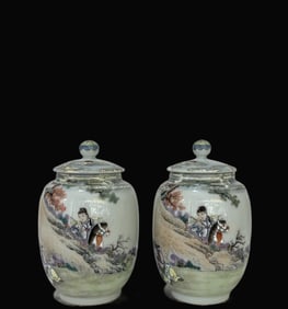A Pair of Rare Famille-Rose Figures Pattern Jar