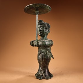 A Rare Bronze Human-shaped Oil Lamp