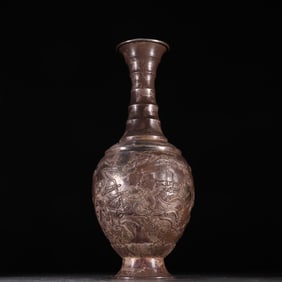A Rare Pure Silver Chiseled Character and Story Pattern Vase