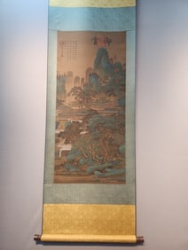 A Chinese Vertical Scroll Ink Painting of Landscape and Pavilions on Silk?