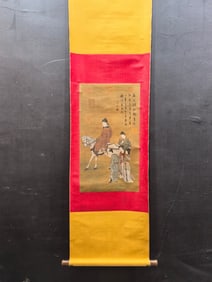 A vertical scroll of Chinese ink figure painting on silk