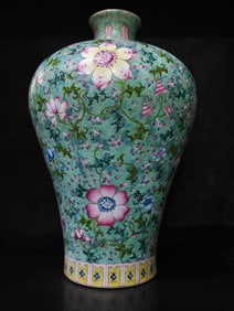 A Rare Enamel Lotus Pattern Prunus Vase