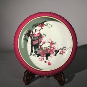 A Rare Ruby Red Ground Rabbit Lychee Pattern Brush Washer