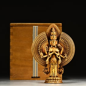 A Rare Gilt Bronze Statue of Thousand-hand Guanyin