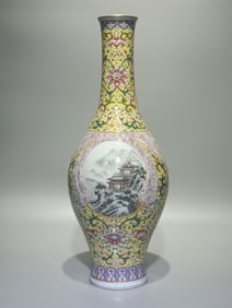 A Rare Enamel Lotus Pattern Landscape Pattern Vase?