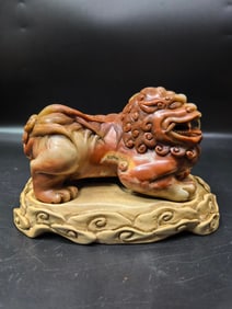 A Rare Shoushan Stone Beast-shaped Incense Burner