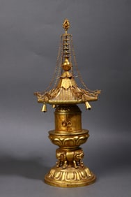 A Rare  Gilt Bronze Tibetan Relic Stupa