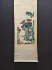 A Chinese Vertical Scroll Ink Painting of Landscape on Paper