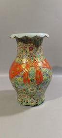 A Rare Enamel Green Ground Outline in gold Vase