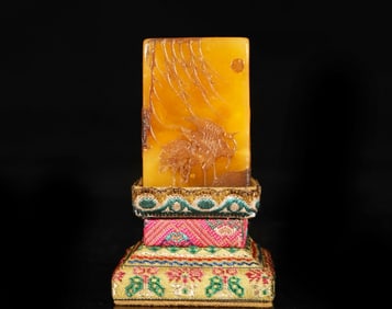 A Rare Tianhuang Stone Carved Pine and Crane Seal
