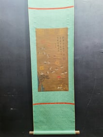 A vertical scroll of Chinese ink crane painting on silk