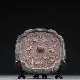 A Rare Pure Silver Engraved Flower and Bird Pattern Bronze Mirror