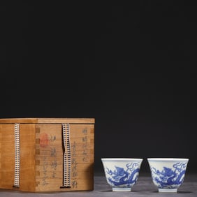 A pair of Rare  Blue and White Dragon Pattern Cups?