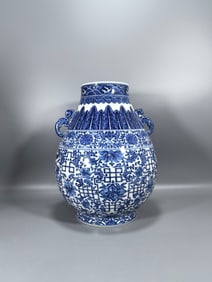 A Rare Blue and White Lotus Peach Pattern zun