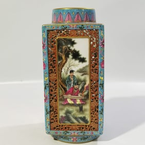 A Rare  Enamel Outline in gold Flower Pattern  Figures Pattern Vase