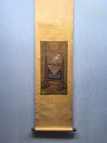 A vertical scroll of Chinese ink painting of imperial eagle on silk