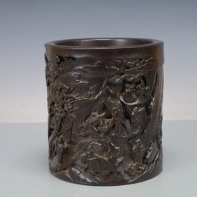 A Rare Zitanwood Carved Figure Brush Pot?