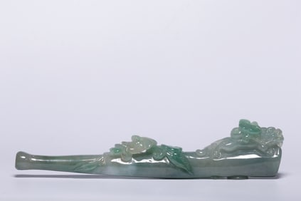 A Rare Jadeite Carved Chi Dragon Smoking Pipe