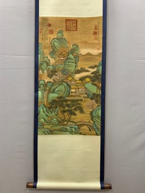 A Chinese Vertical Scroll Ink Painting of Landscape and Pavilions on Silk?