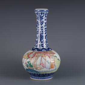 A Rare  Blue and White Famille Rose Figure Pattern Vase