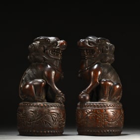 A Pair of Rare Eaglewood Lions