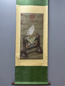 A Chinese Vertical Scroll Ink Painting of Bird on Silk?