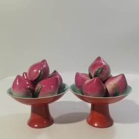 A Pair of Rare Ruby Red-Glazed Peach-Shaped Plate