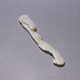 A Rare Hetian Jade Lotus Leaf Ruyi Ornament