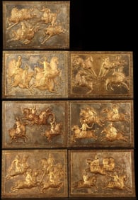 A Set of Rare Copper Gilt High-Relief Figure Panel Paintings