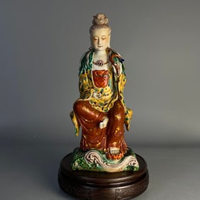 A Rare Avalokitesvara Sitting on Stone Statue