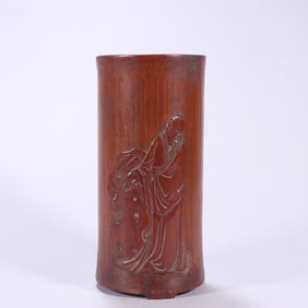 A Rare Bamboo Carving Figure Story Pattern Brush Pot