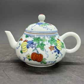 A Rare Doucai Butterfly Fruit and Melon Pattern pot