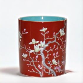 A Rare Iron-Red Flower Pattern Brush Pot?
