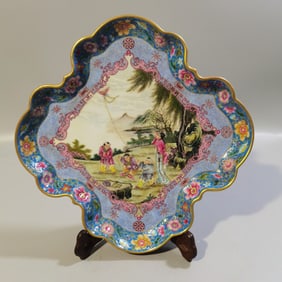 A Rare Enamel Outline in gold Figures Pattern Plate