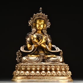 A Rare Bronze with Gold and Silver Seated Statue of Vajra Bodhisattva